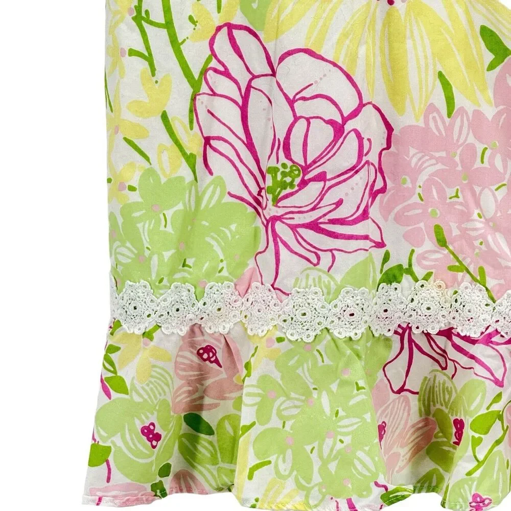 Lilly Pulitzer Girl's Sun Dress Spring In Bloom Strap Lace Floral Pink 8 Party